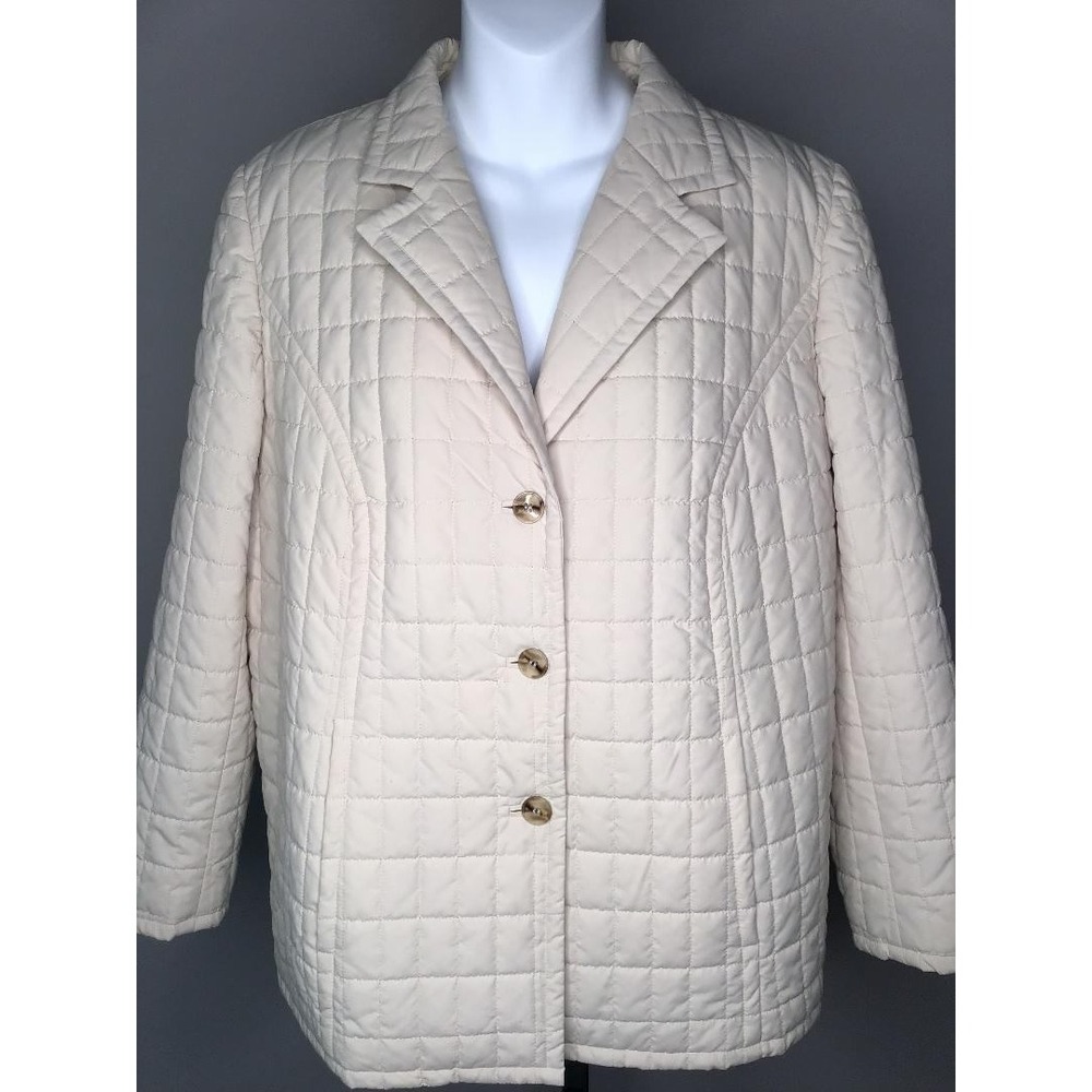 Talbots Woman 12W Petite Tan‎ Quilted Blazer Barn Jacket Travel Cruise Casual